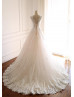 V Neck Ivory Lace Tulle Wedding Dress